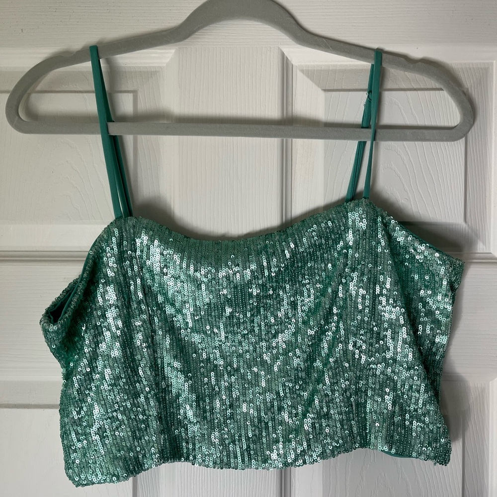 Express Teal Sequin Crop Top